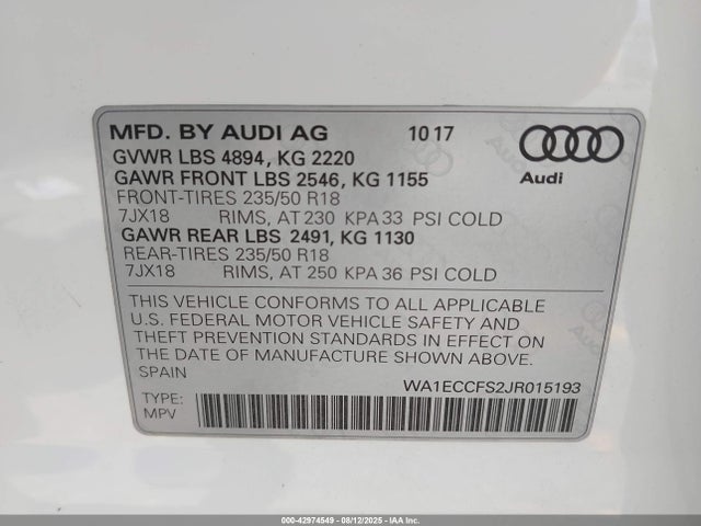 2018 AUDI Q3 WA1ECCFS2JR015193 Photo 8