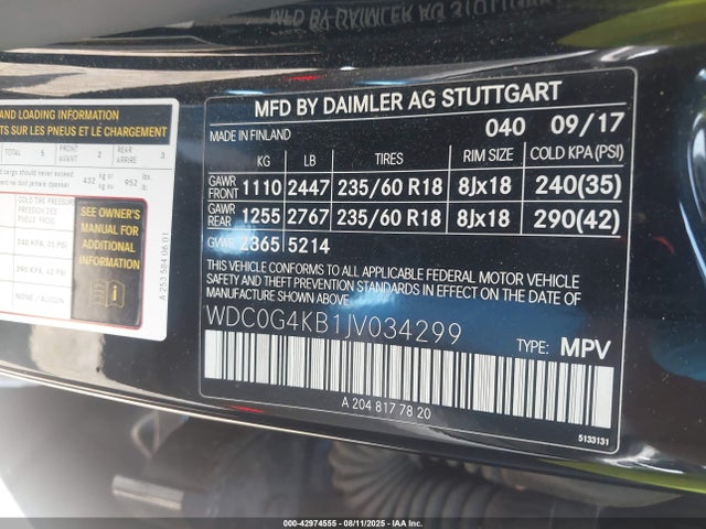 WDC0G4KB1JV034299 Mercedes-Benz m274