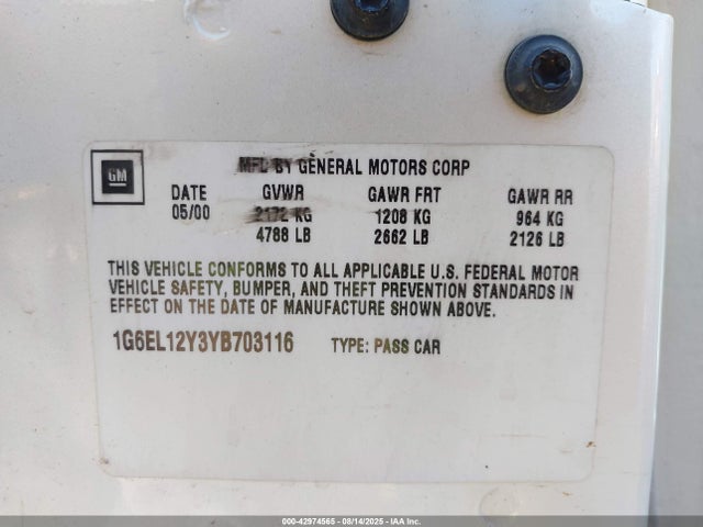 2000 CADILLAC ELDORADO 1G6EL12Y3YB703116 Photo 8