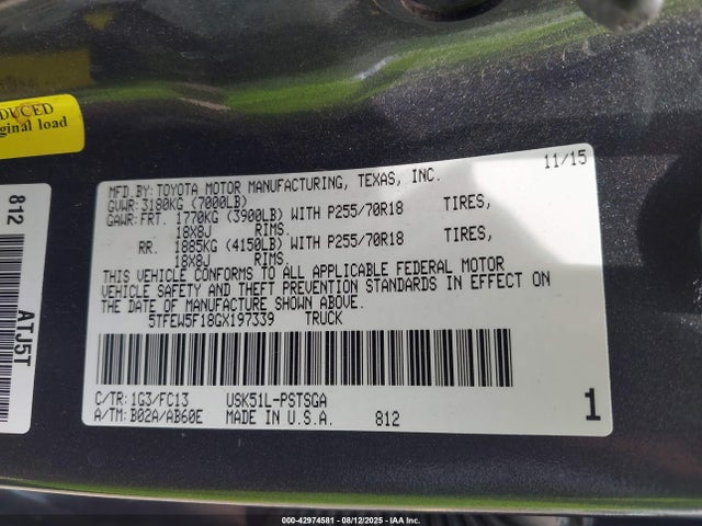 5TFEW5F18GX197339 Toyota 3ur-fbe