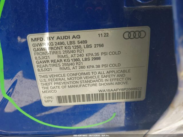 2023 AUDI Q5 SPORTBACK WA15AAFY6P2069922 Photo 8