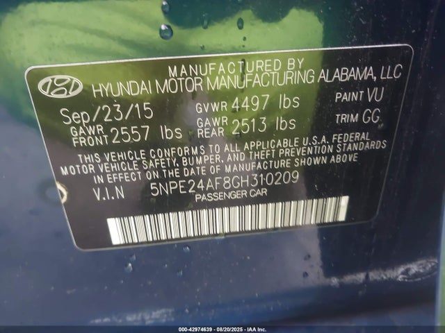 5NPE24AF8GH310209 Hyundai dohc gdi theta-ii