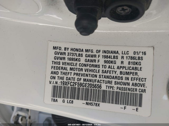 Honda k20c2 2016 19XFC2F59GE205656 Image 9