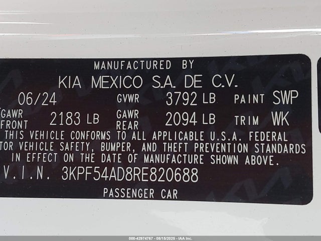3KPF54AD8RE820688 KIA mpi nu