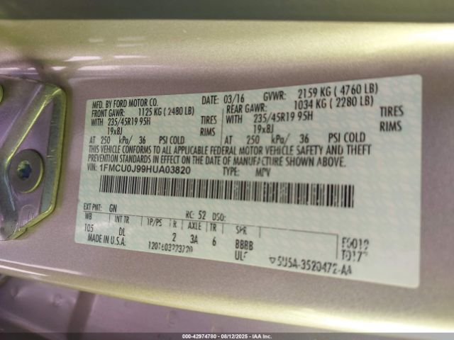 2017 FORD ESCAPE 1FMCU0J99HUA03820 Photo 8