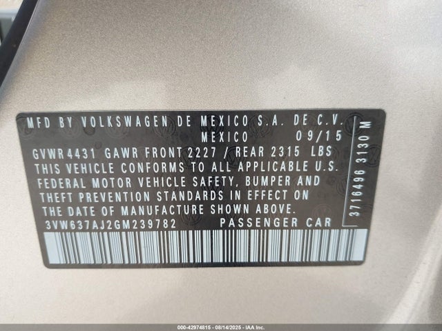 Volkswagen 2016 2016 3VW637AJ2GM239782 Image 9