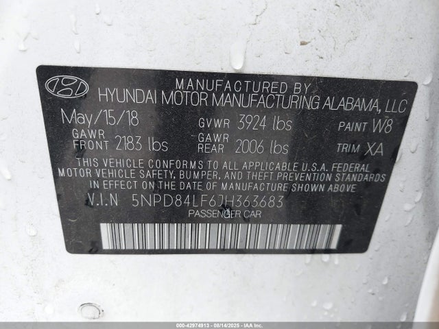5NPD84LF6JH363683 Hyundai mpi nu
