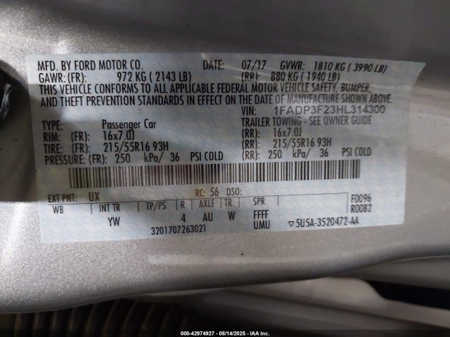 Ford 2.0l gdi 2017 1FADP3F23HL314300 Image 9