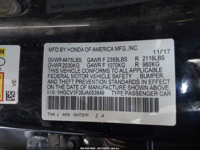 1HGCV1F35JA053649 Honda l15be