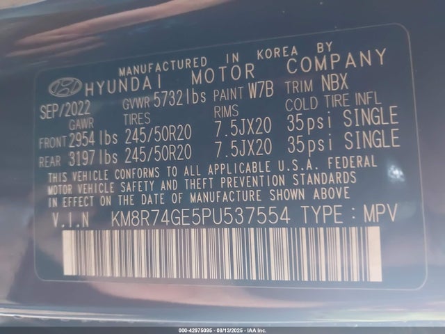 KM8R74GE5PU537554 Hyundai gdi lambda ii