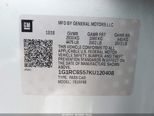 1G1RC6S57KU120408 Chevrolet l3a - direct injection, variable valve timing, hybrid, gen 1
