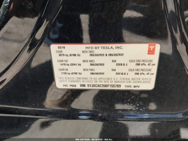 2019 TESLA MODEL X 5YJXCAE26KF155789 Photo 8