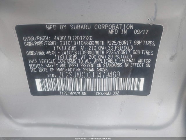 JF2SJAGC0JH479469 Subaru naturally aspirated u5