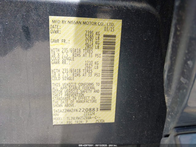 5N1AZ2MH2FN220883 Nissan 2015