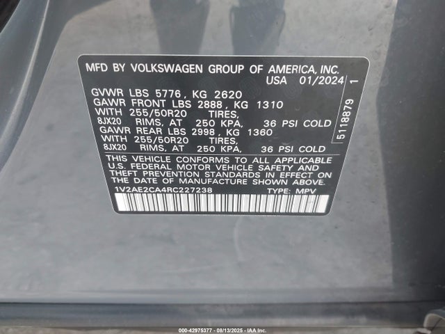 1V2AE2CA4RC227238 Volkswagen Atlas Cross Sport 2.0t Sel R-line