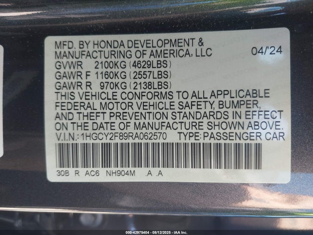 Honda lfc5 2024 1HGCY2F89RA062570 Image 9