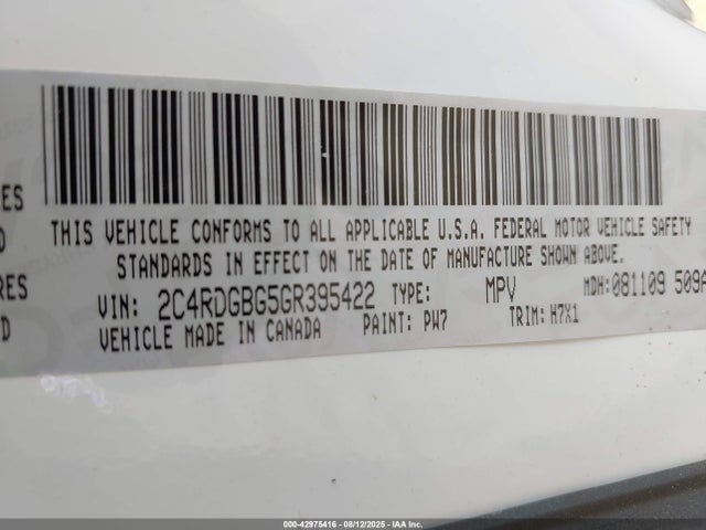 2C4RDGBG5GR395422 Dodge 2016