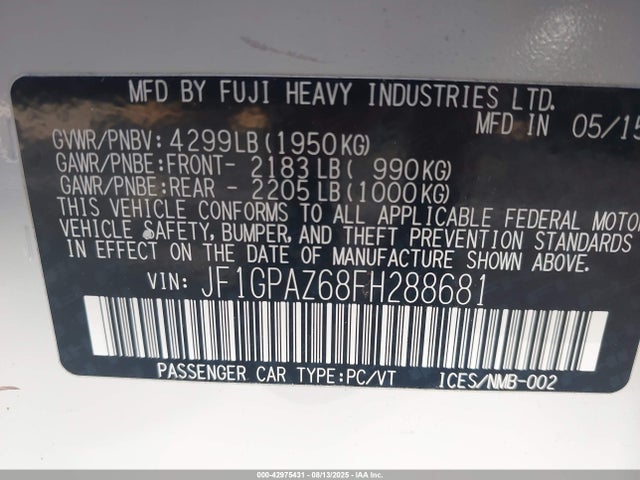 JF1GPAZ68FH288681 Subaru 2.0l na