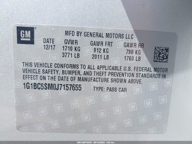 1G1BC5SM0J7157655 Chevrolet le2 -di: direct injection, vvt: variable valve timing, gen, alum