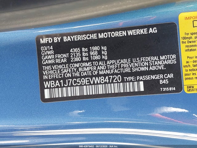 WBA1J7C59EVW84720 BMW 2014