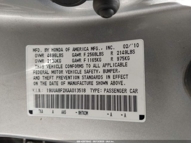 2010 ACURA TL 19UUA8F2XAA013518 Photo 8