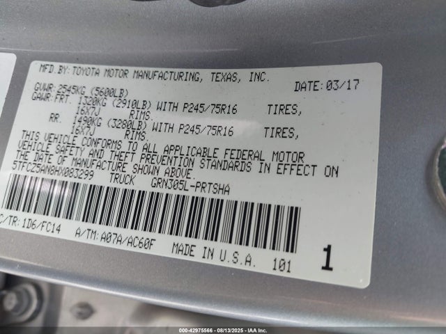 5TFCZ5AN8HX083299 Toyota 2gr-fks