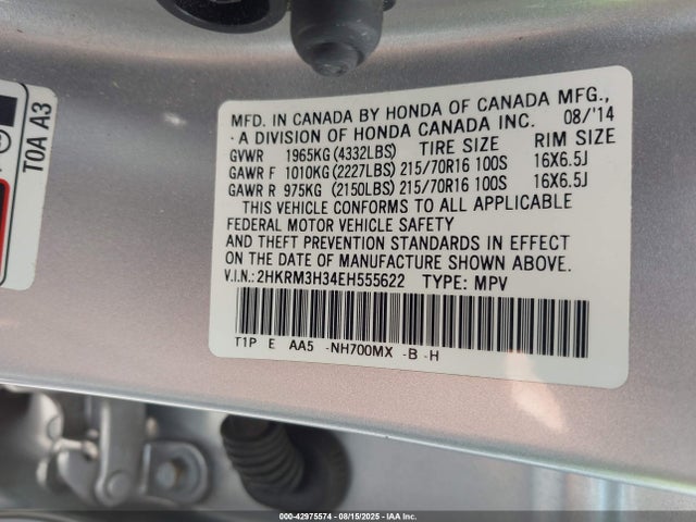 Honda k24z7 2014 2HKRM3H34EH555622 Image 9