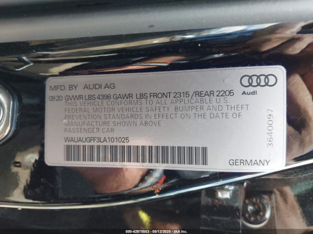 2020 AUDI A3 WAUAUGFF3LA101025 Photo 8