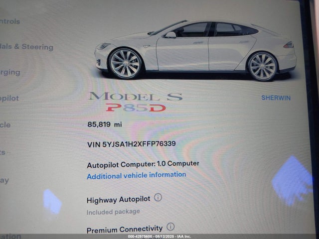 2015 TESLA MODEL S 5YJSA1H2XFFP76339 Photo 6