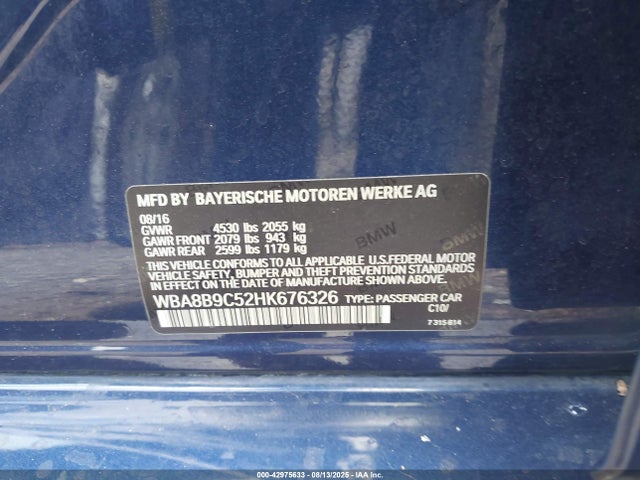42975633 :رقم المزاد ، WBA8B9C52HK676326 vin ، 2017 Bmw 330i مزاد بيع