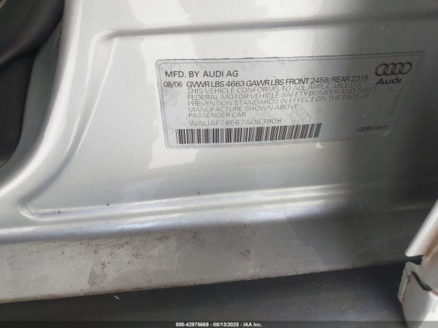 2007 AUDI A4 WAUAF78E67A063908 Photo 8