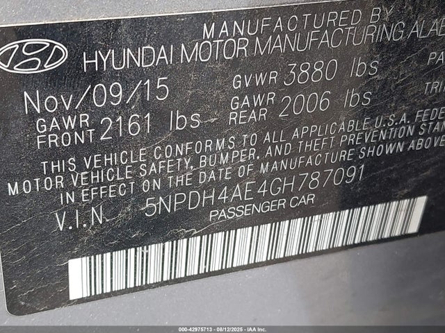 5NPDH4AE4GH787091 Hyundai dohc mpi nu