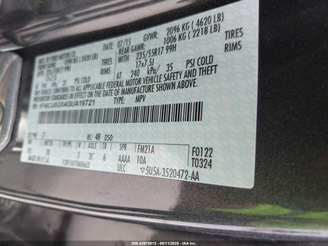 1FMCU0GX4GUA19721 Ford 2016