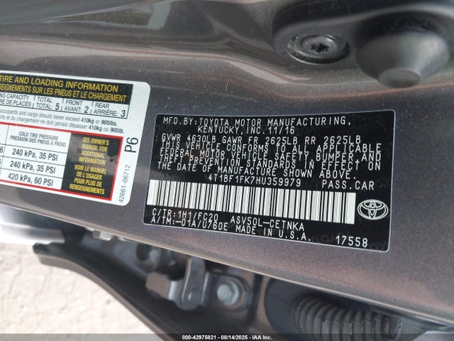4T1BF1FK7HU359979 Toyota 2ar-fe