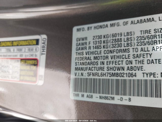 Honda j35y7 2021 5FNRL6H75MB021064 Image 9