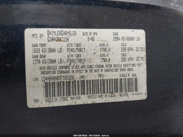 2005 DODGE DURANGO 1D4HB48N65F593326 Photo 8