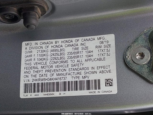 2HKRW5H34KH416737 Honda k24w9/k24v9