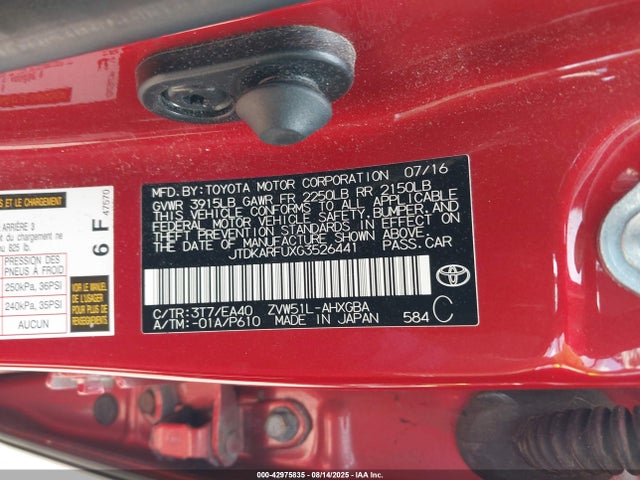 Toyota 2zr-fxe,1nm 2016 JTDKARFUXG3526441 Image 9