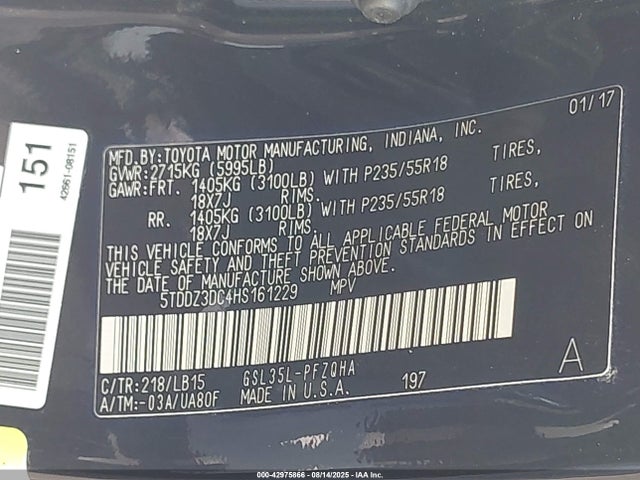 Toyota 2gr-fks 2017 5TDDZ3DC4HS161229 Image 9