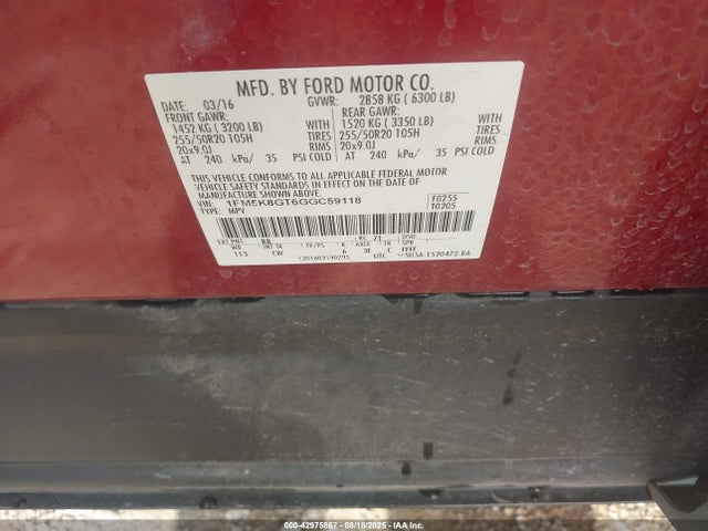 1FM5K8GT6GGC59118 Ford 2016