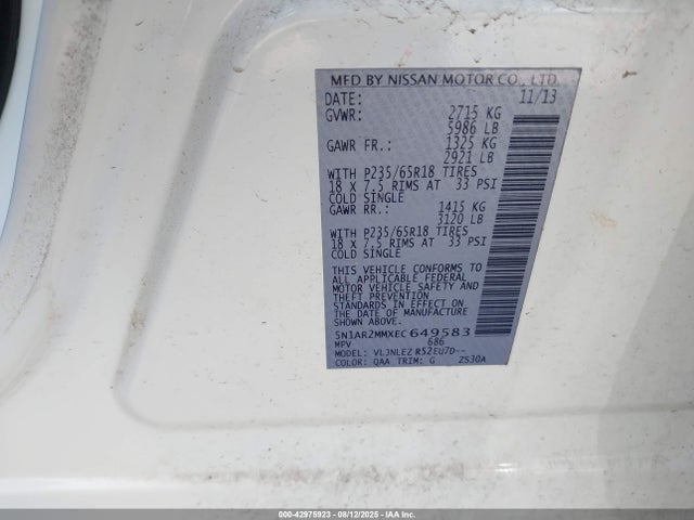 Nissan 2014 2014 5N1AR2MMXEC649583 Image 9