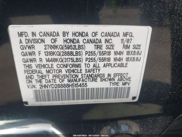 2008 ACURA MDX 2HNYD28888H515455 Photo 8