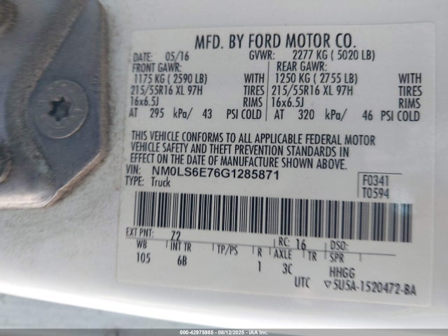 NM0LS6E76G1285871 Ford 2016