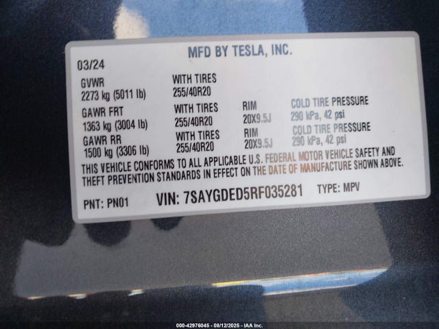 2024 TESLA MODEL Y 7SAYGDED5RF035281 Photo 8