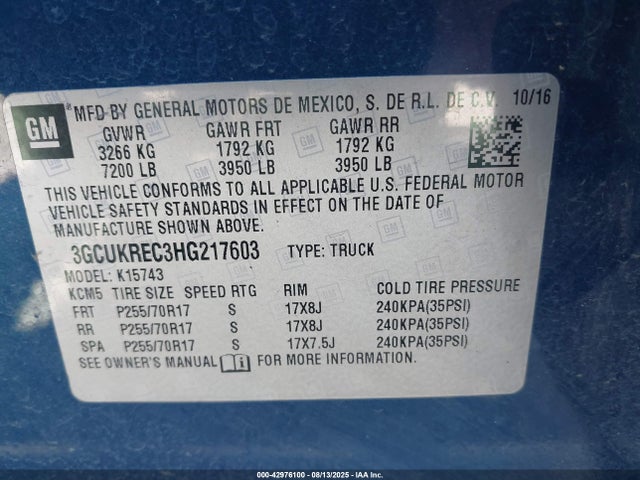 3GCUKREC3HG217603 Chevrolet l83 - sidi: spark ignited direct injection, vvt: variable valve timing, afm, e85 max, alum