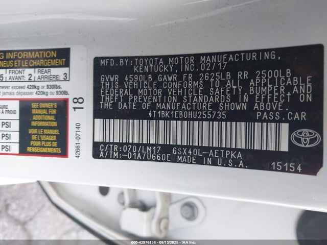4T1BK1EB0HU255735 Toyota 2gr-fe