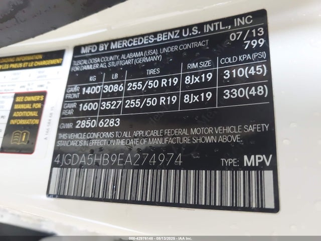 Mercedes-Benz Ml-Class 2014 4JGDA5HB9EA274974 Image 9