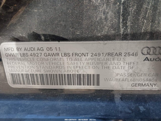 2011 AUDI A4 WAUBFAFL6BN054808 Photo 8