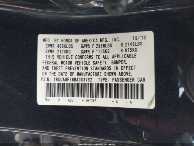 2011 ACURA TL 19UUA8F58BA003792 Photo 8