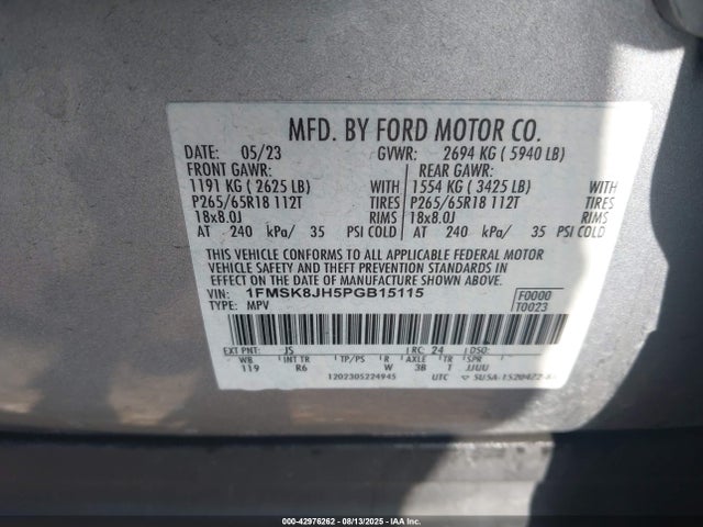 Ford ti-vct 2023 1FMSK8JH5PGB15115 Image 9